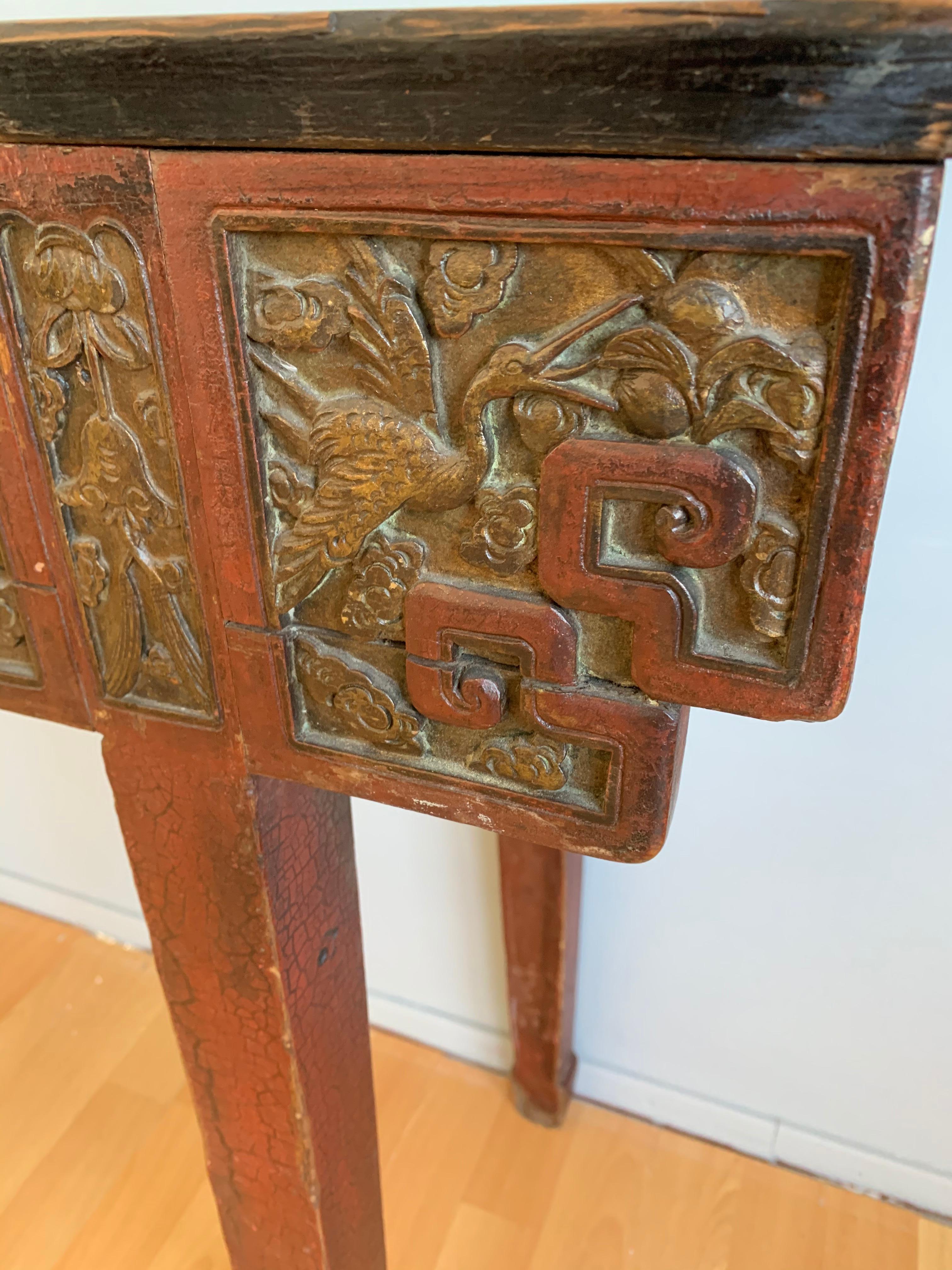 Antique Timeless Design Chinese Altar Table with Meaningful Crane Bird Carvings  1