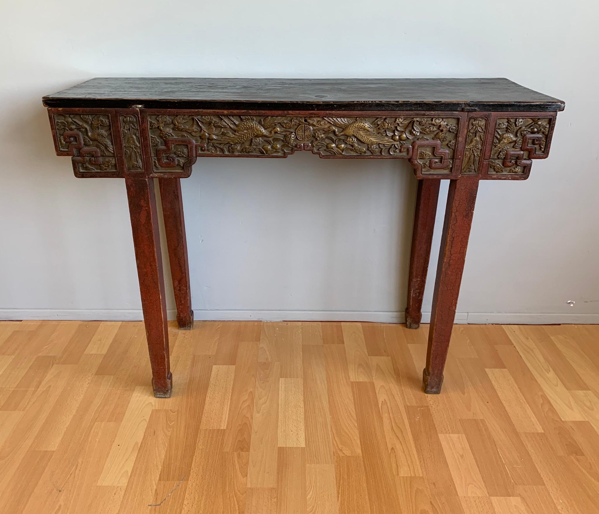Antique Timeless Design Chinese Altar Table with Meaningful Crane Bird Carvings  2