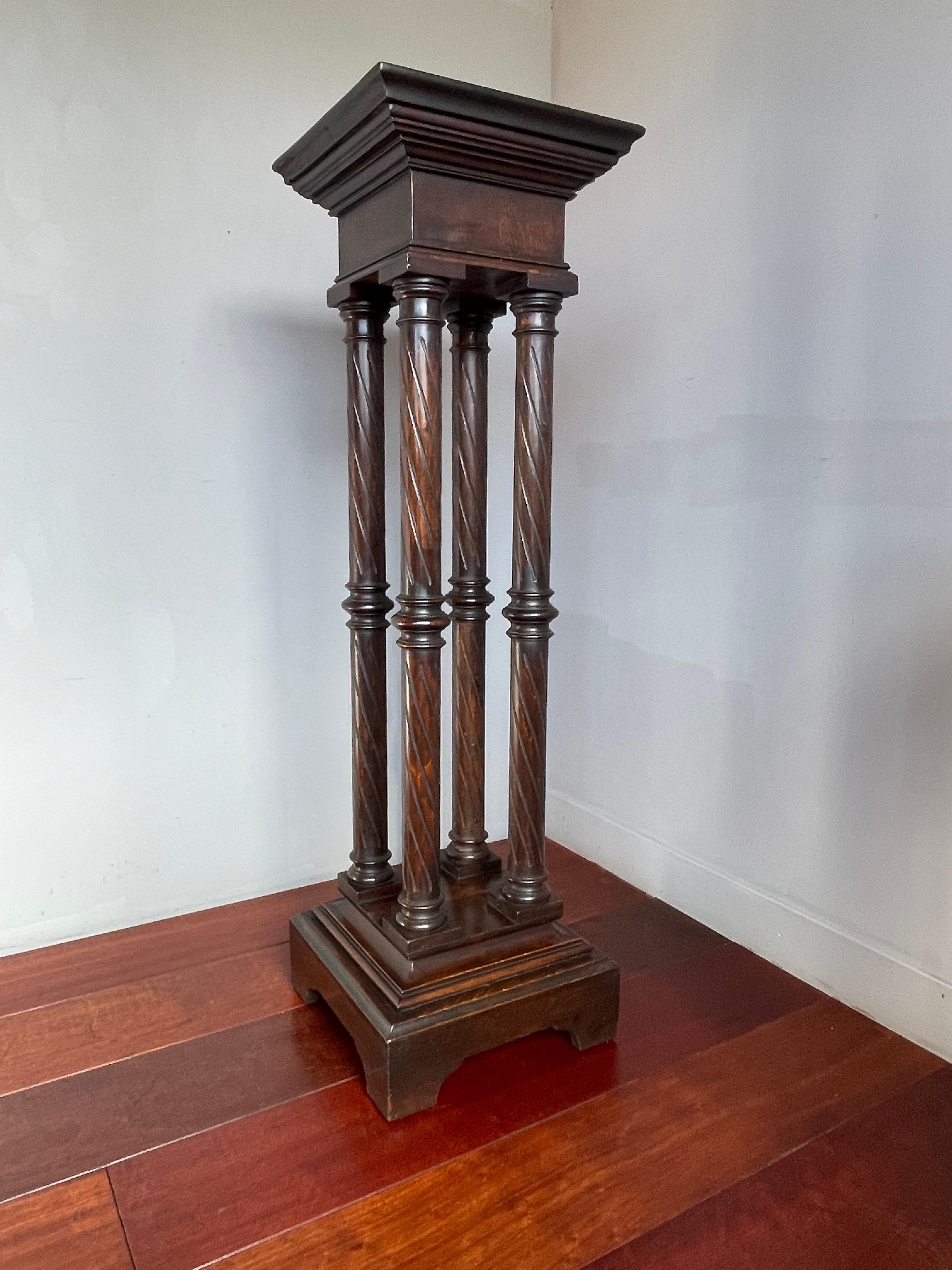 Antique & Timeless Hand Carved Wooden Column Pedestal Display Stand Great Patina 6