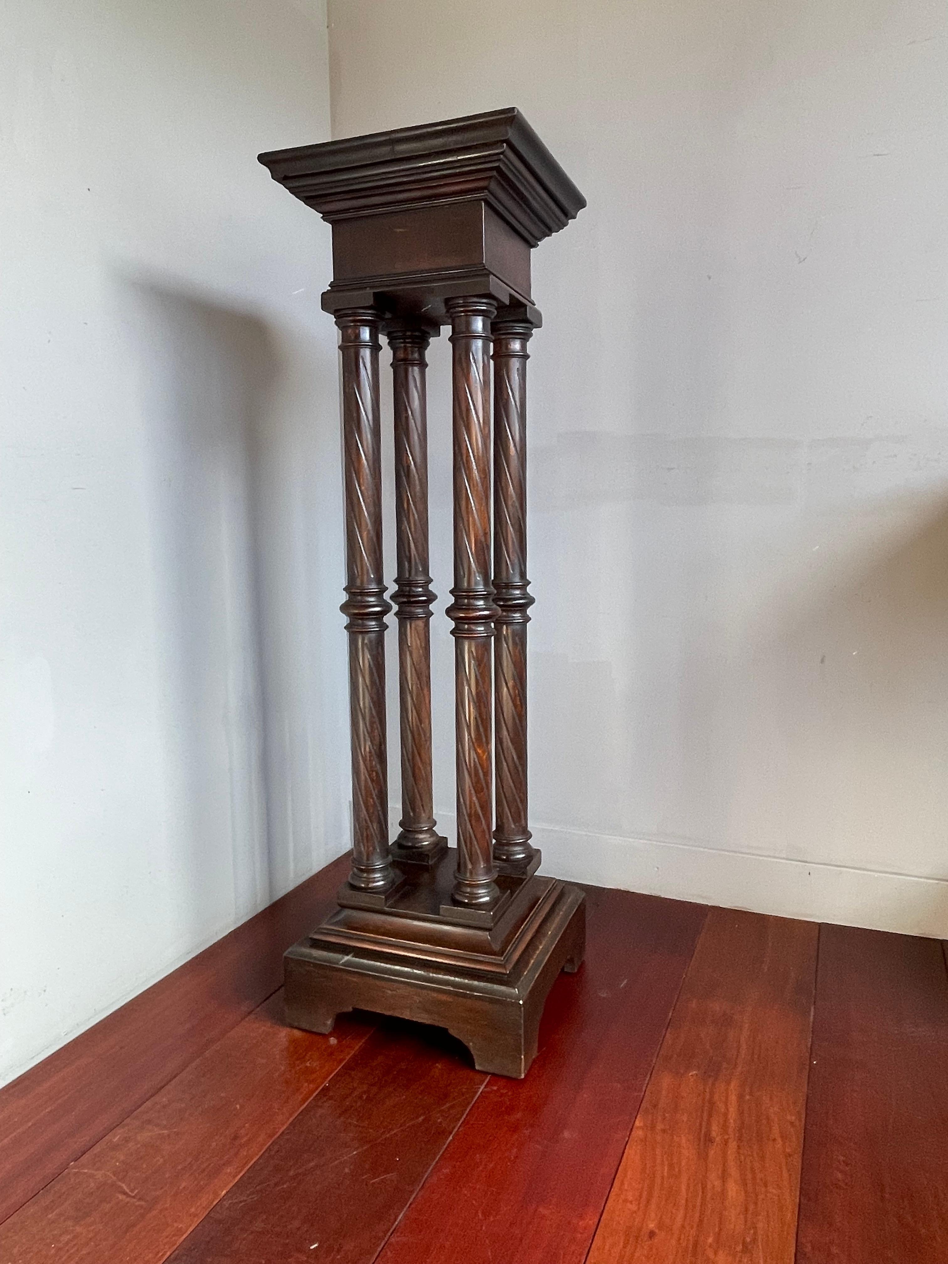 Antique & Timeless Hand Carved Wooden Column Pedestal Display Stand Great Patina 9