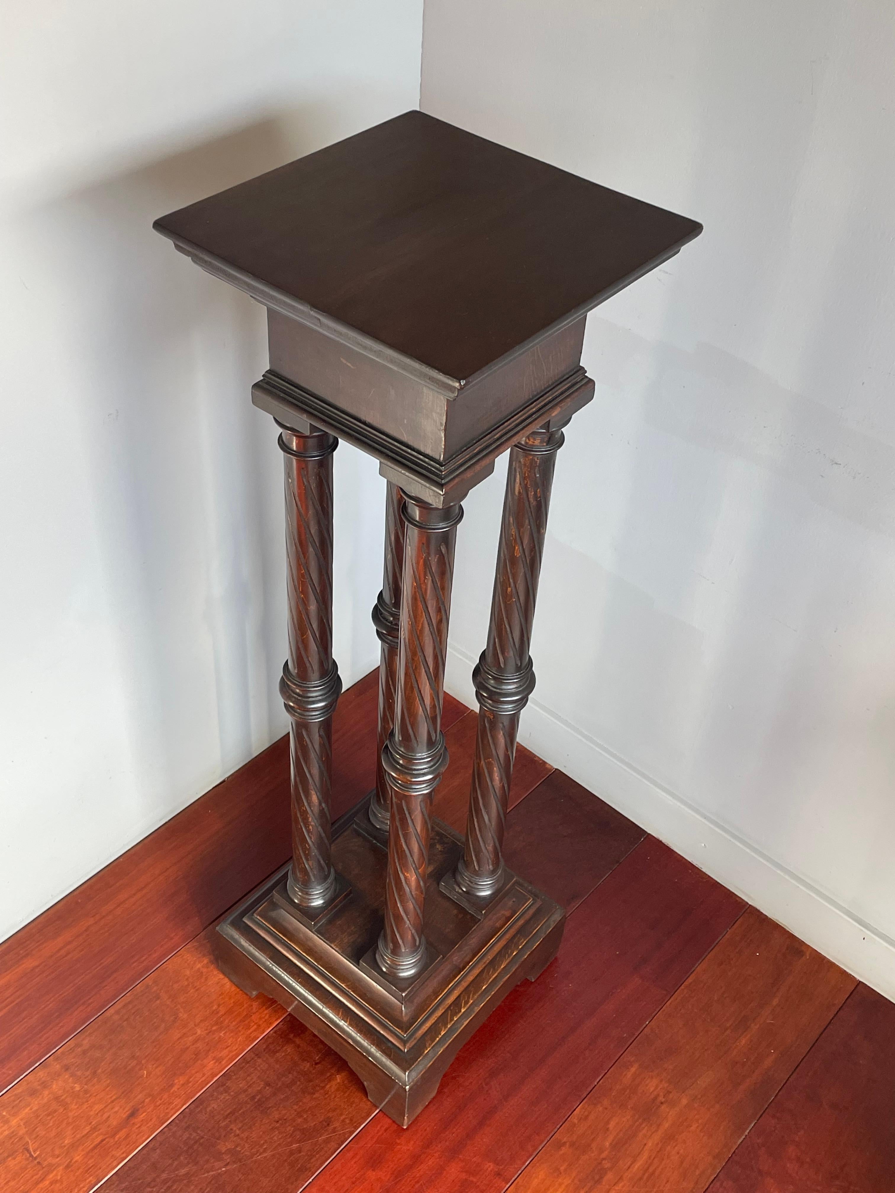 Classical Roman Antique & Timeless Hand Carved Wooden Column Pedestal Display Stand Great Patina