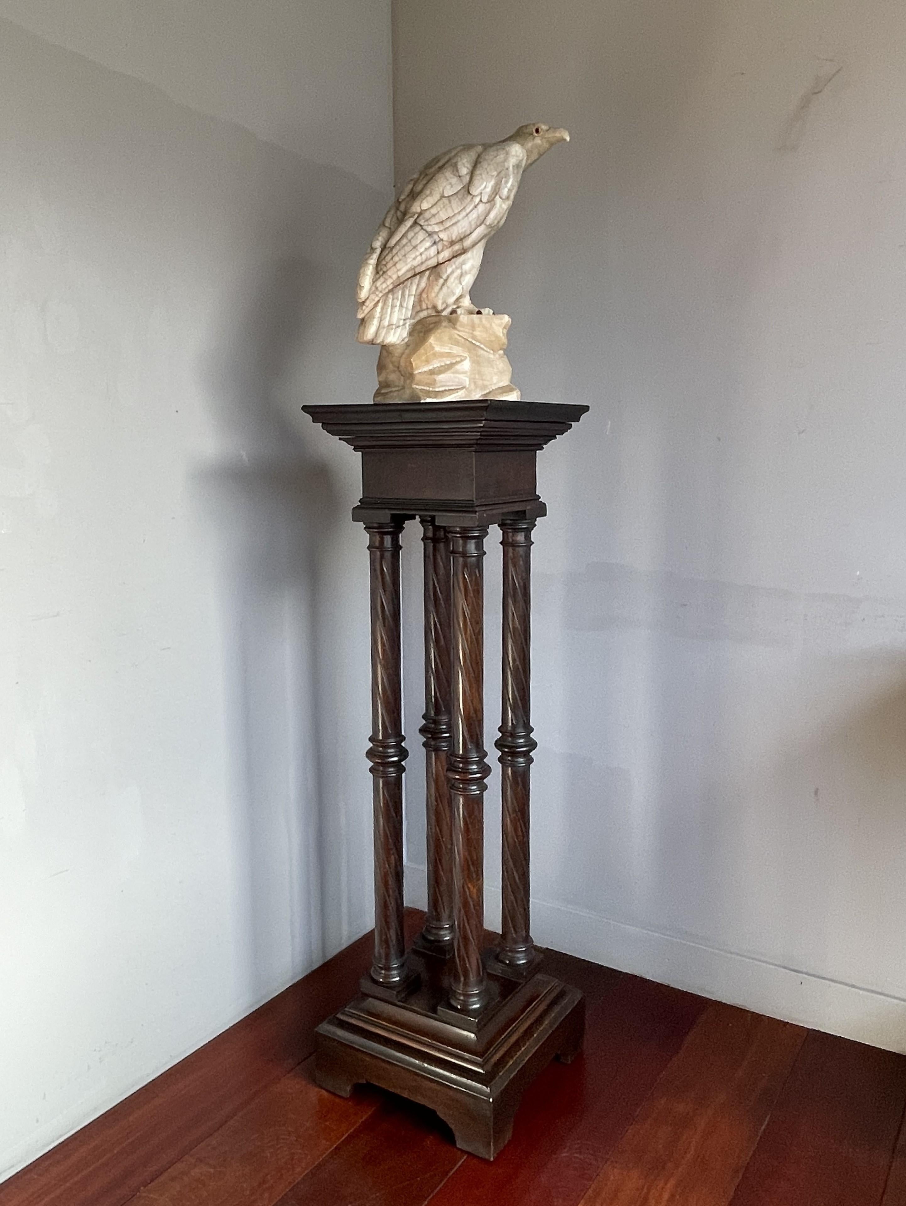 European Antique & Timeless Hand Carved Wooden Column Pedestal Display Stand Great Patina