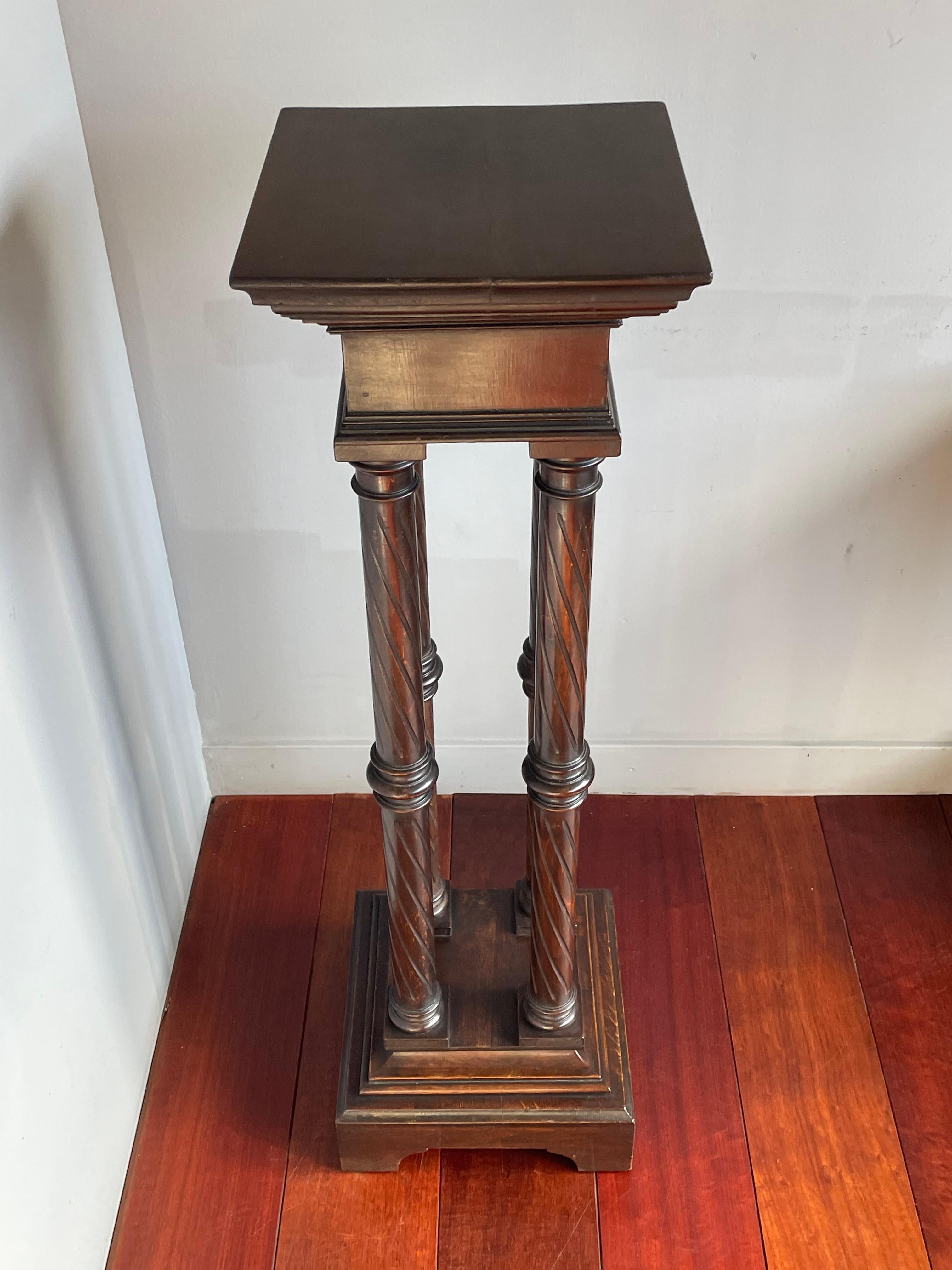 Hand-Carved Antique & Timeless Hand Carved Wooden Column Pedestal Display Stand Great Patina