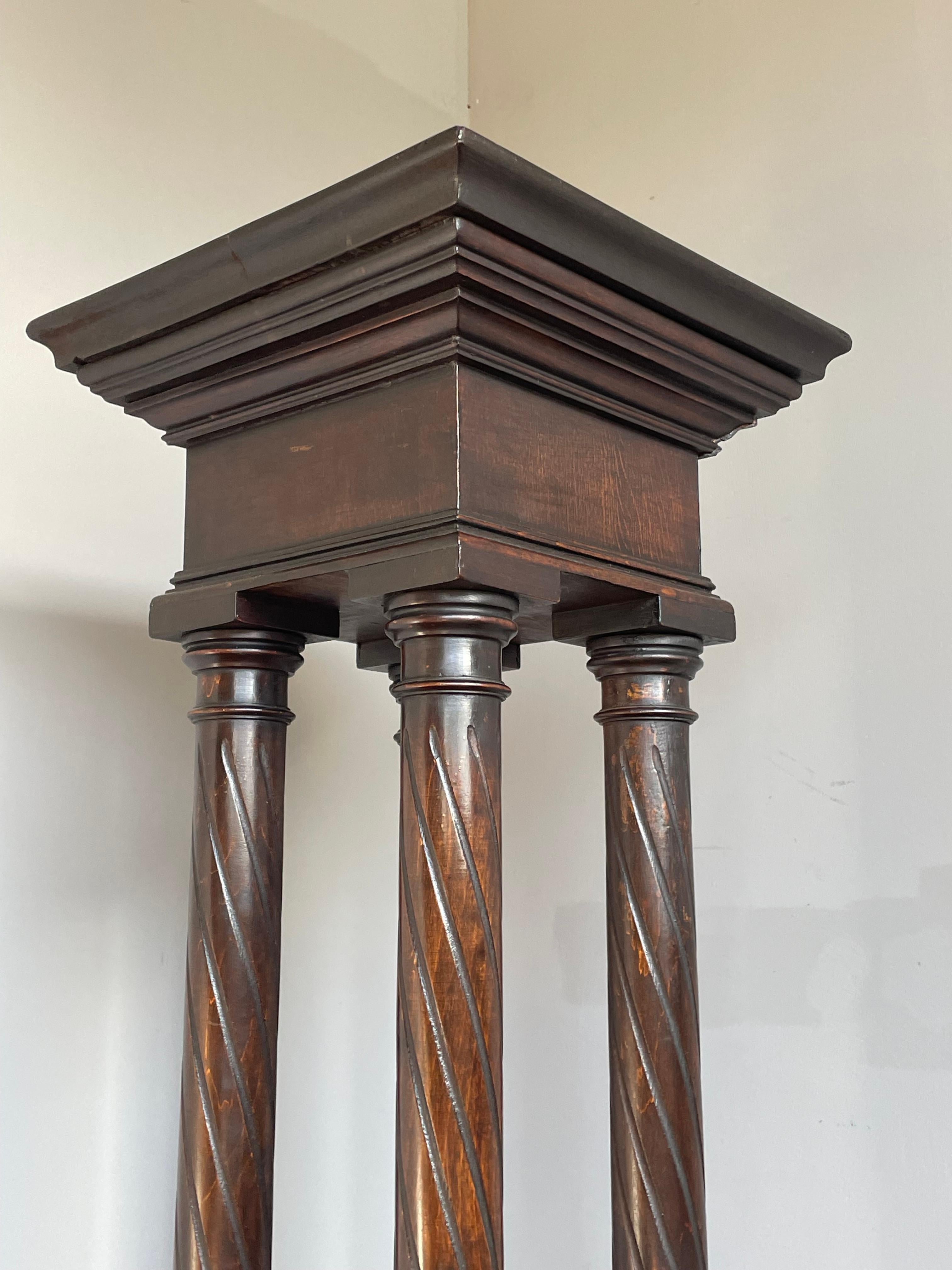 Antique & Timeless Hand Carved Wooden Column Pedestal Display Stand Great Patina 1