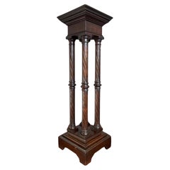 Antique & Timeless Hand Carved Wooden Column Pedestal Display Stand Great Patina