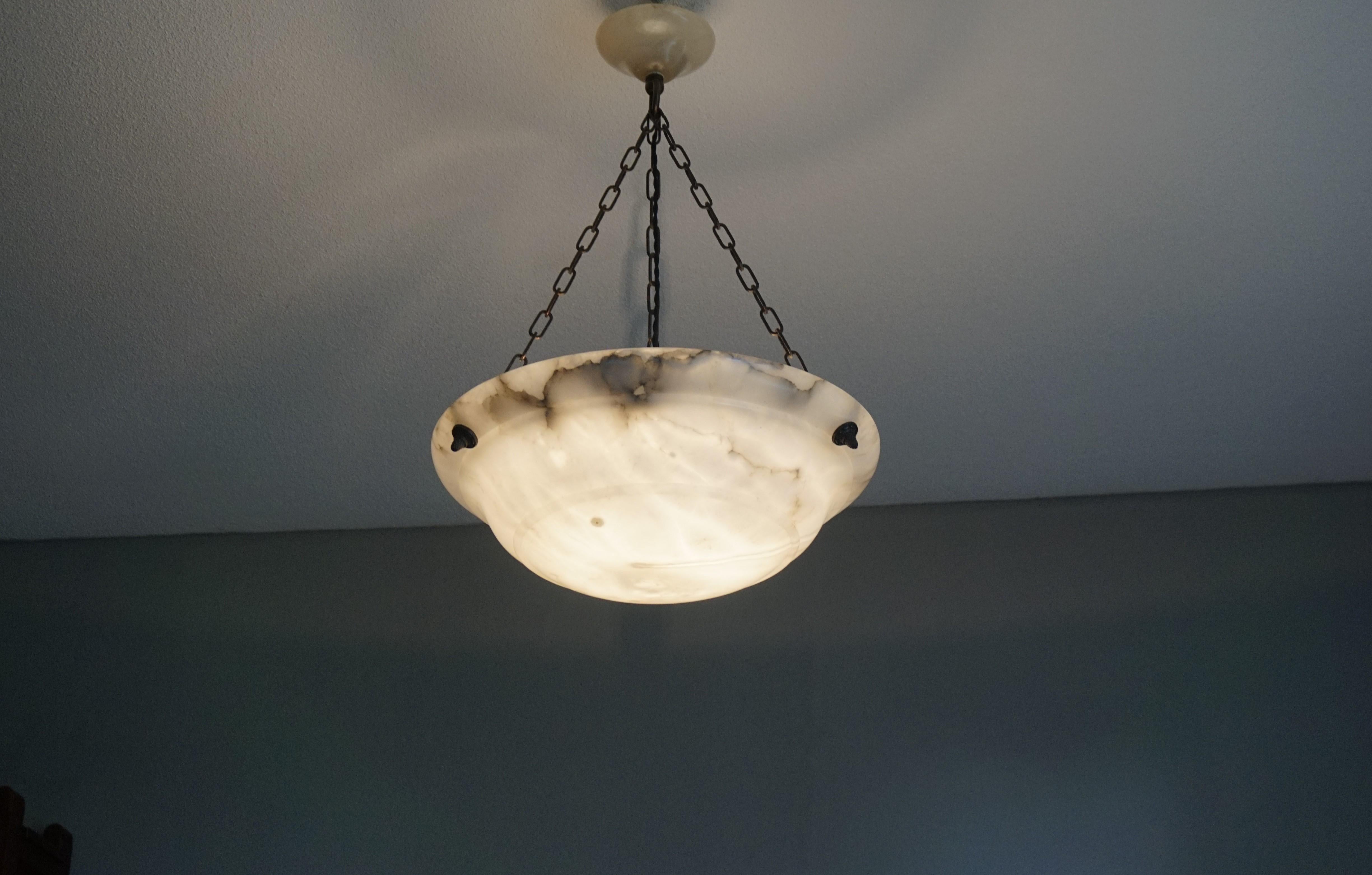 Antique & Timeless Handcrafted Alabaster and Bronze Pendant Light, France, 1910 4