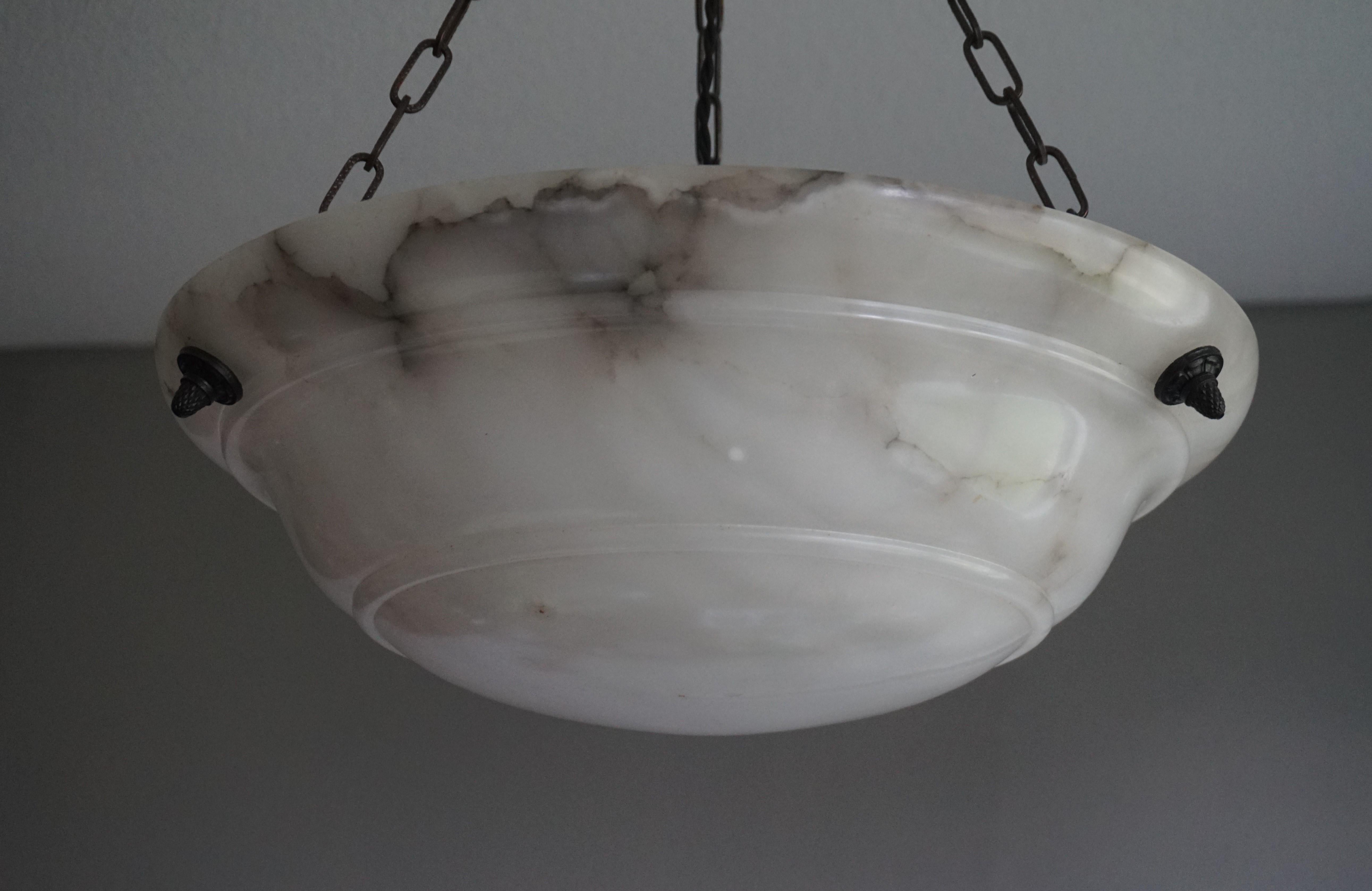 Antique & Timeless Handcrafted Alabaster and Bronze Pendant Light, France, 1910 In Good Condition In Lisse, NL