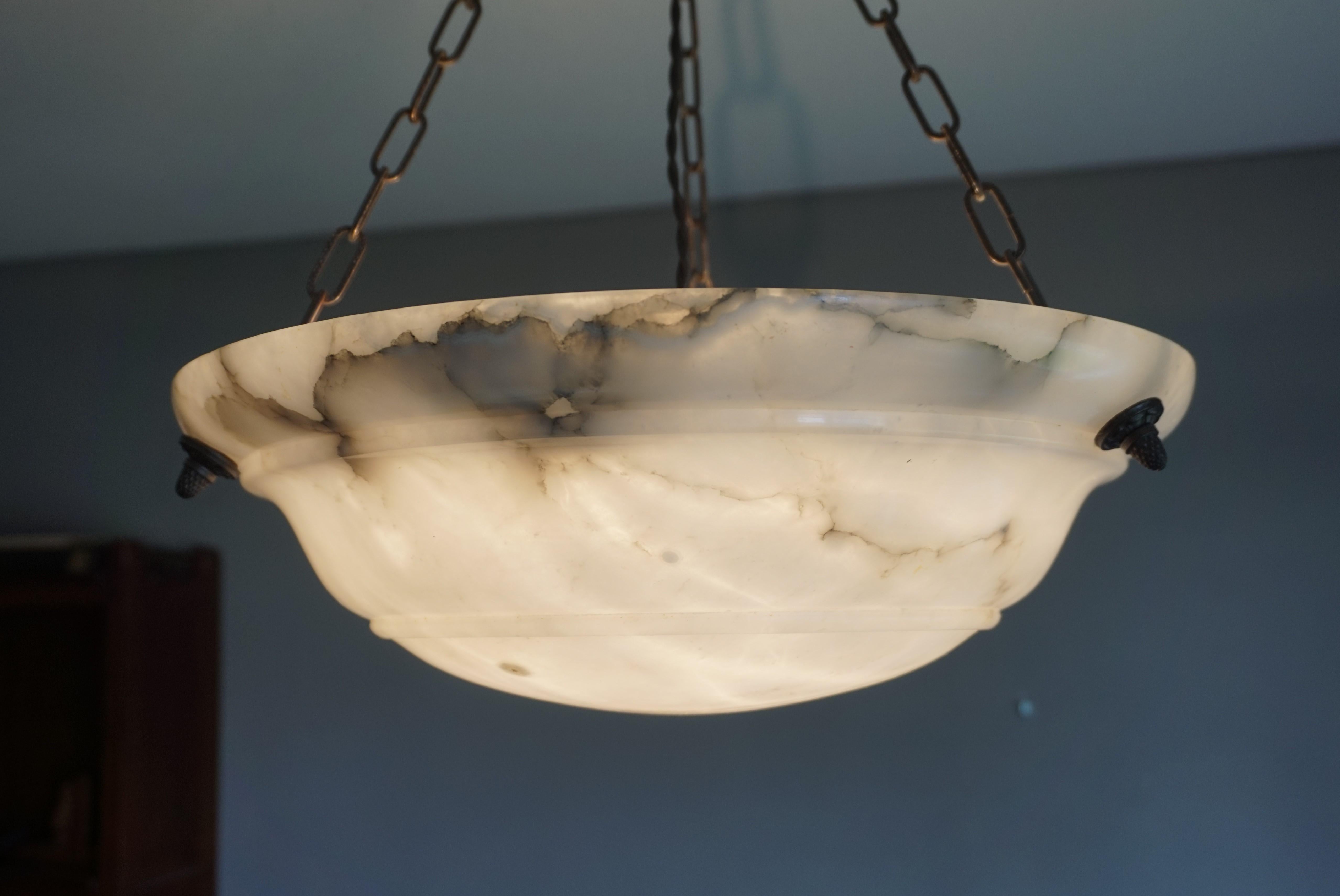 20th Century Antique & Timeless Handcrafted Alabaster and Bronze Pendant Light, France, 1910