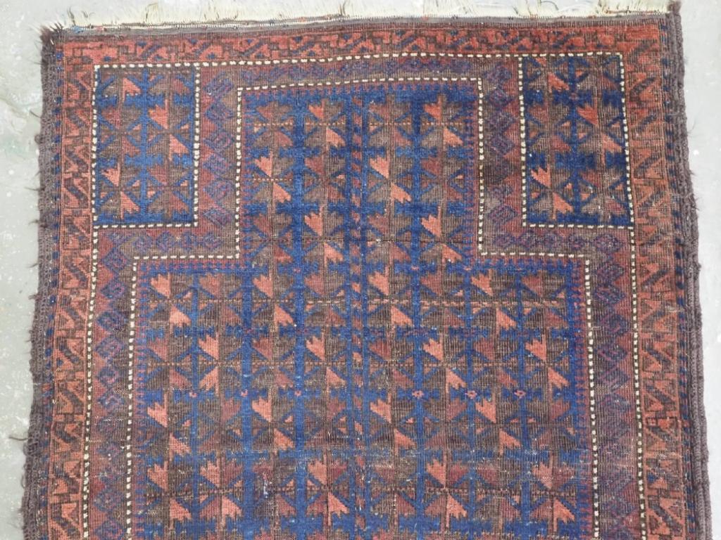 Afghan Antique Timuri Prayer Rug, Blue Ground With Repeat Leaf Design, Circa 1880 For Sale