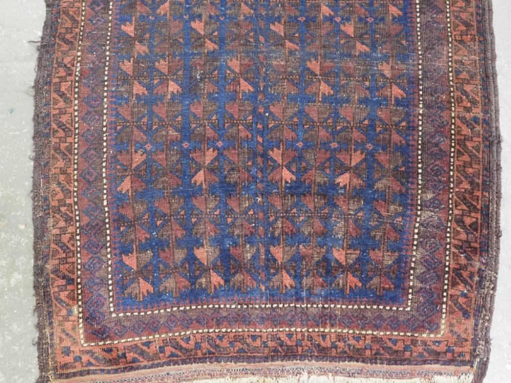 Antique Timuri Prayer Rug, Blue Ground With Repeat Leaf Design, Circa 1880 In Fair Condition For Sale In Moreton-In-Marsh, GB