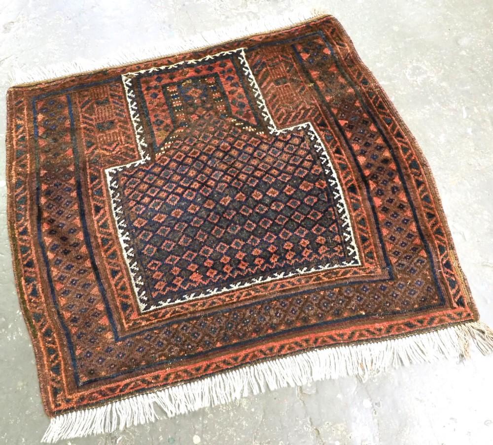 Antique Timuri / Baluch prayer rug with ''Dokhtar-e-Qazi' related design, from Western Afghanistan
Circa 1890

A interesting Timuri / Baluch prayer rug with 'Dokhtar-e-Qazi' design to the field The rug is of a very small size and may have been woven