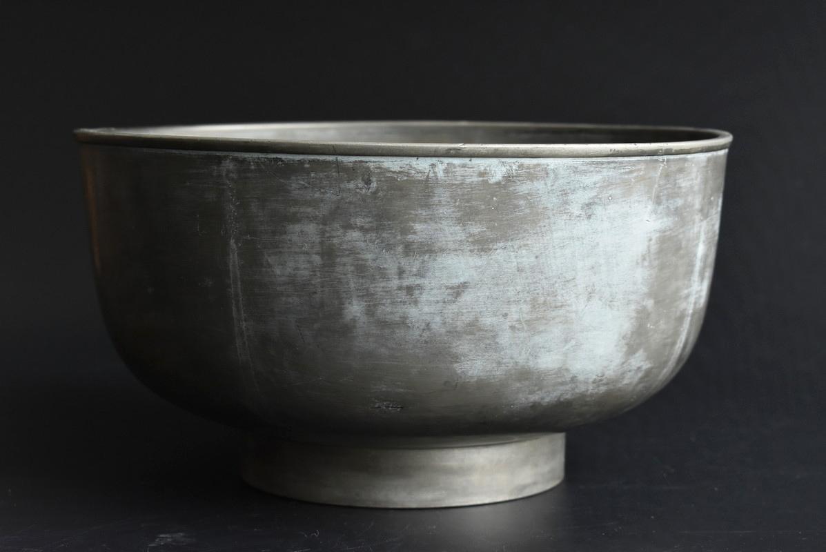Hand-Crafted Antique Tin Bowl Made in Japan / Vase / Flower Case / Meiji Era / Wabi-Sabi