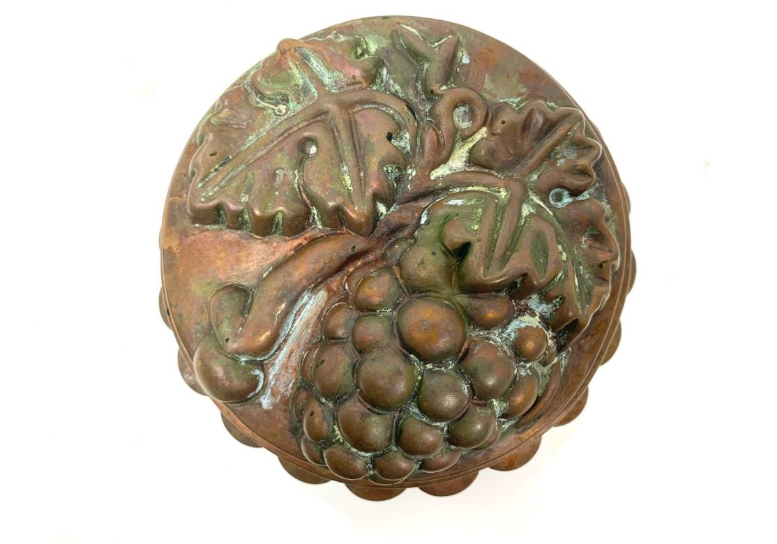 Antique Tin Lined Copper Jelly Mold With Grape Design For Sale 5