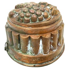 Antique Tin Lined Copper Jelly Mold With Grape Design