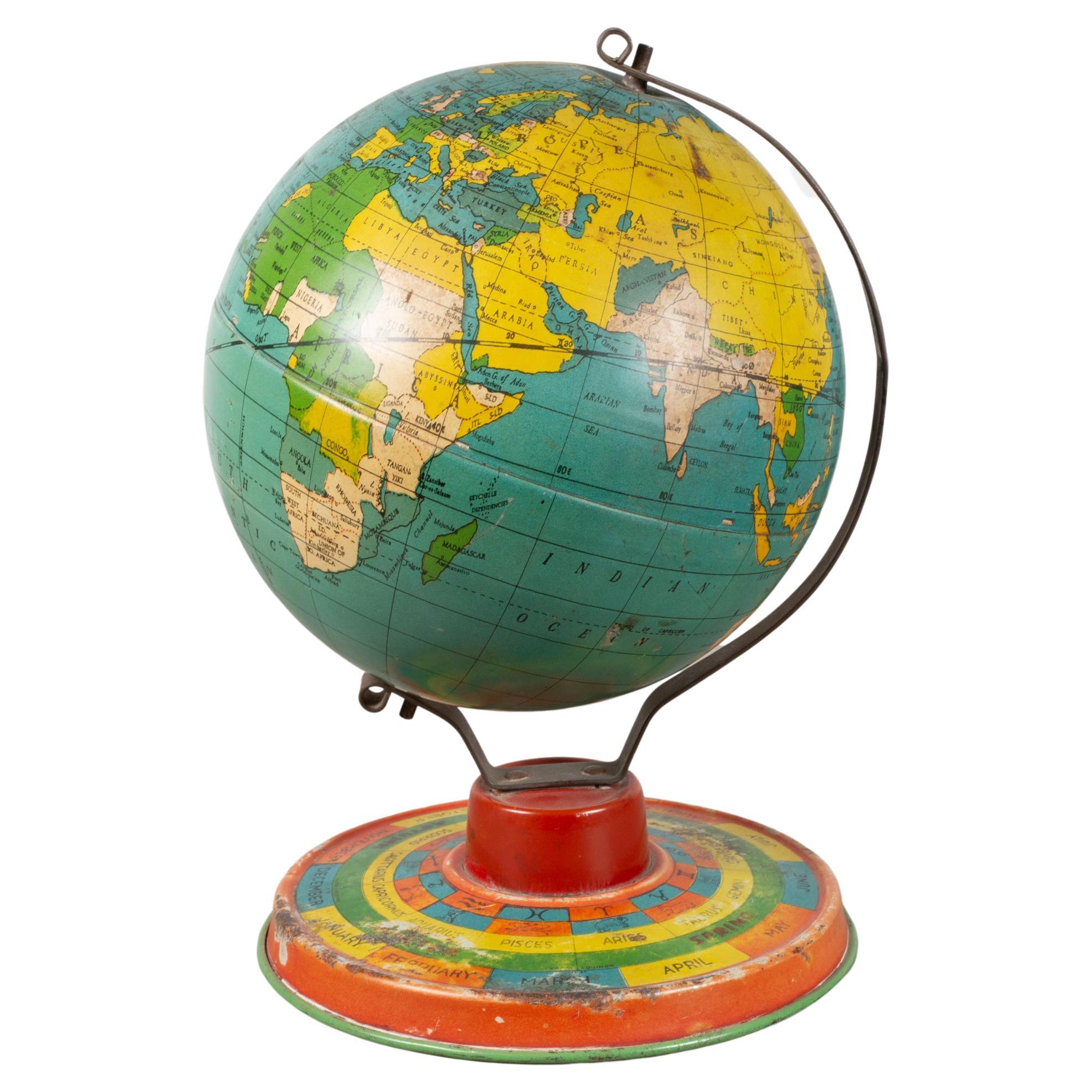 Antique Tin Litho Travel Game Globe circa 1930