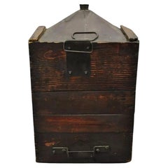 Antique Tin Metal Export Transport 5 Gallon Canister Container with Wood CaseAnt