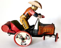 Antique Tin Toy Wind-Up Toy Cowboy  "Whoopee Car" by Louis Marx Co N.Y.C. C.1935