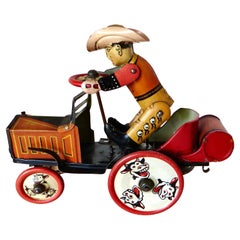 Antique Tin Toy Wind-Up Toy Cowboy  "Whoopee Car" by Louis Marx Co N.Y.C. C.1935