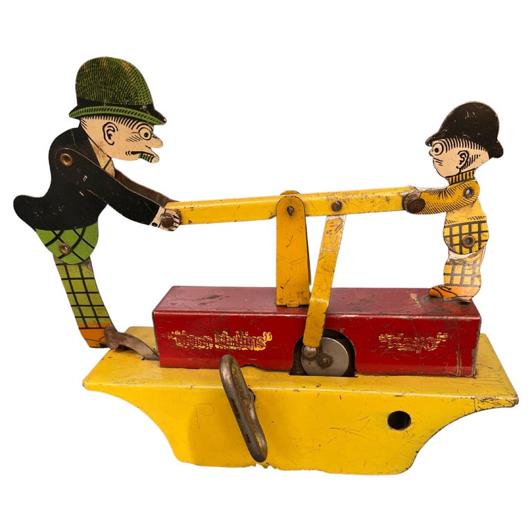 Antique Tin Wind Up Railroad Car Toy, Mutt & Jeff For Sale