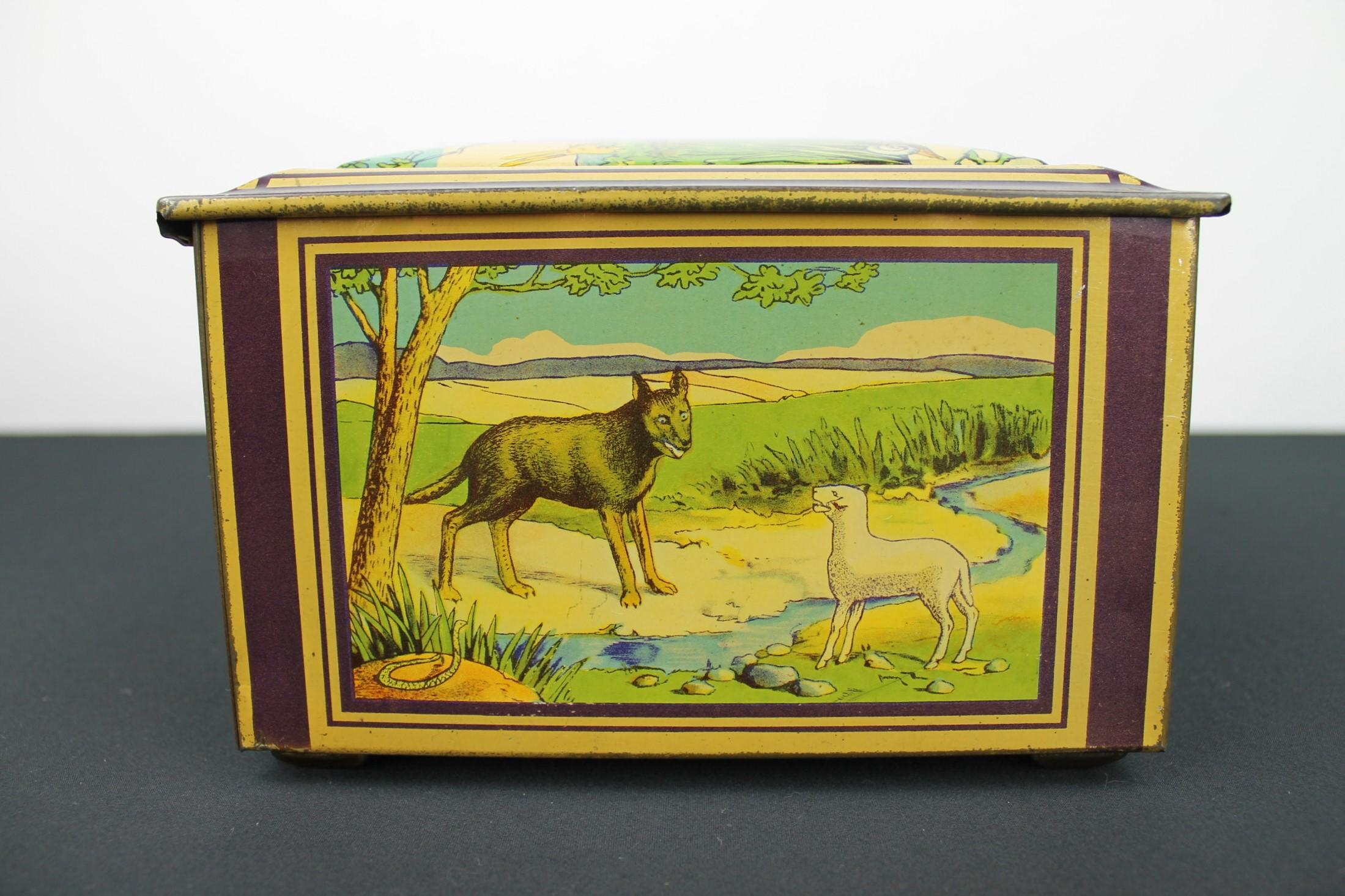 Antique Tin with Animals by De Wulf Brussels, Belgium, 1940s 5