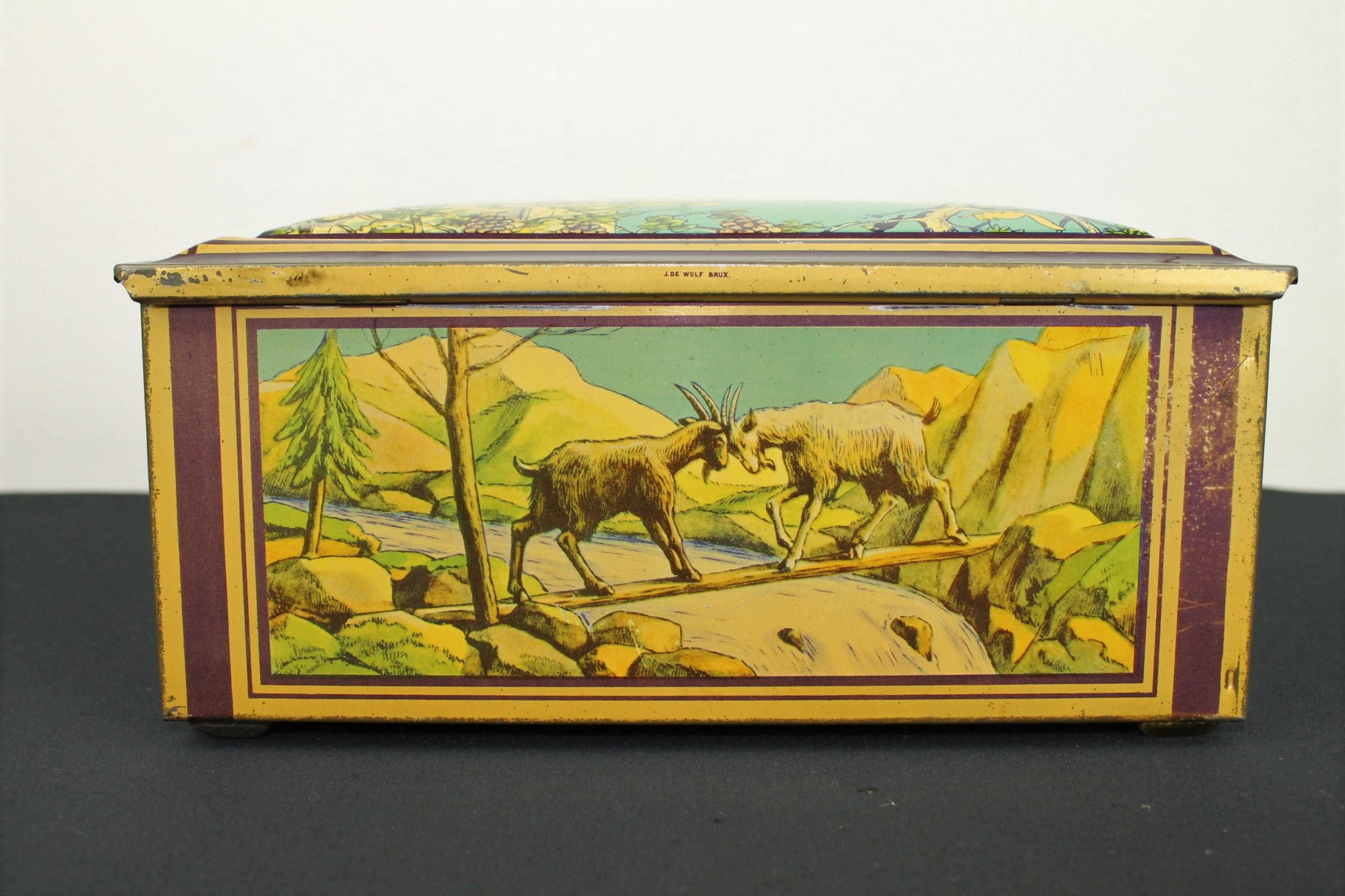 Antique Tin with Animals by De Wulf Brussels, Belgium, 1940s 6