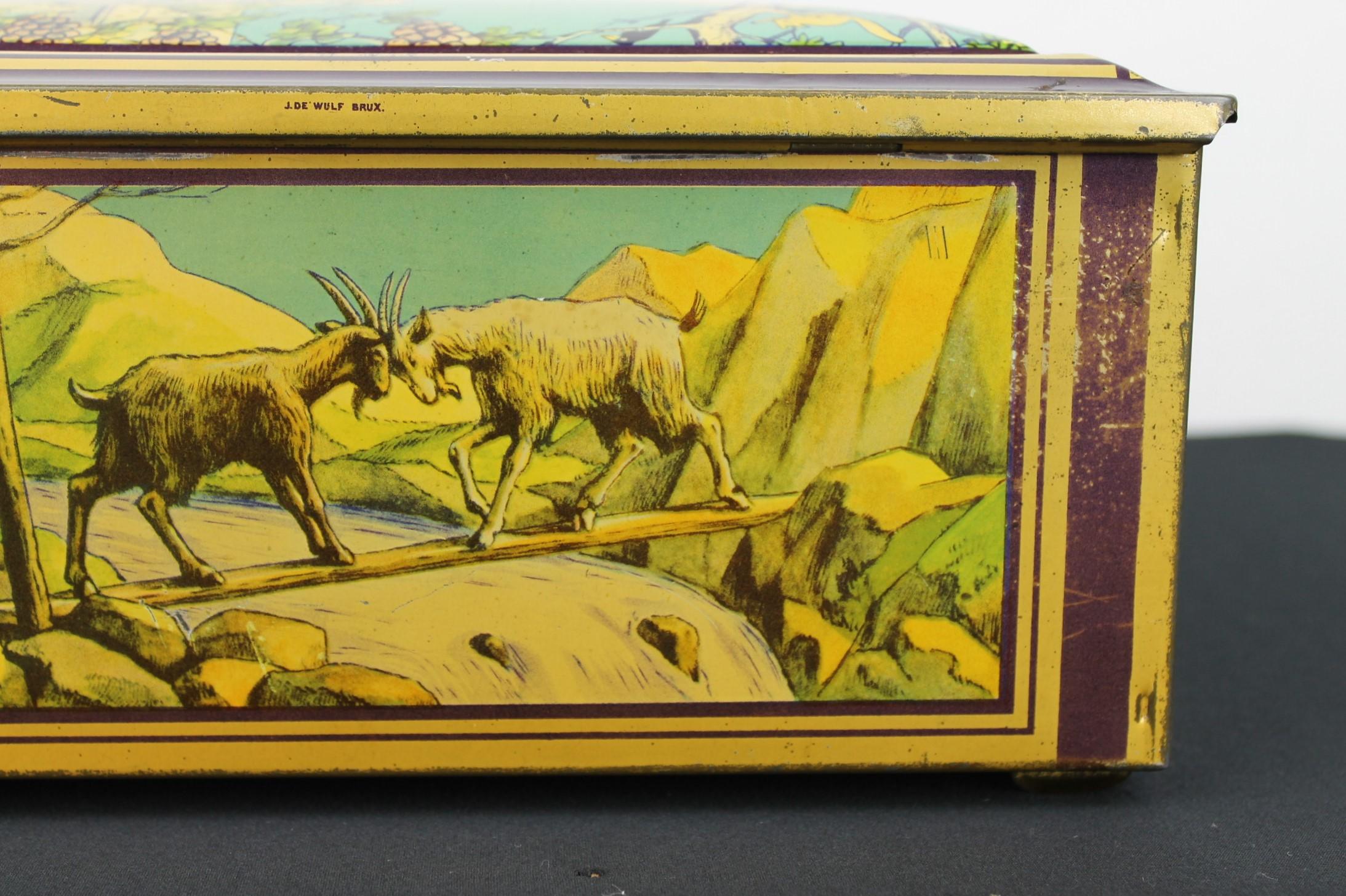 Antique Tin with Animals by De Wulf Brussels, Belgium, 1940s 8