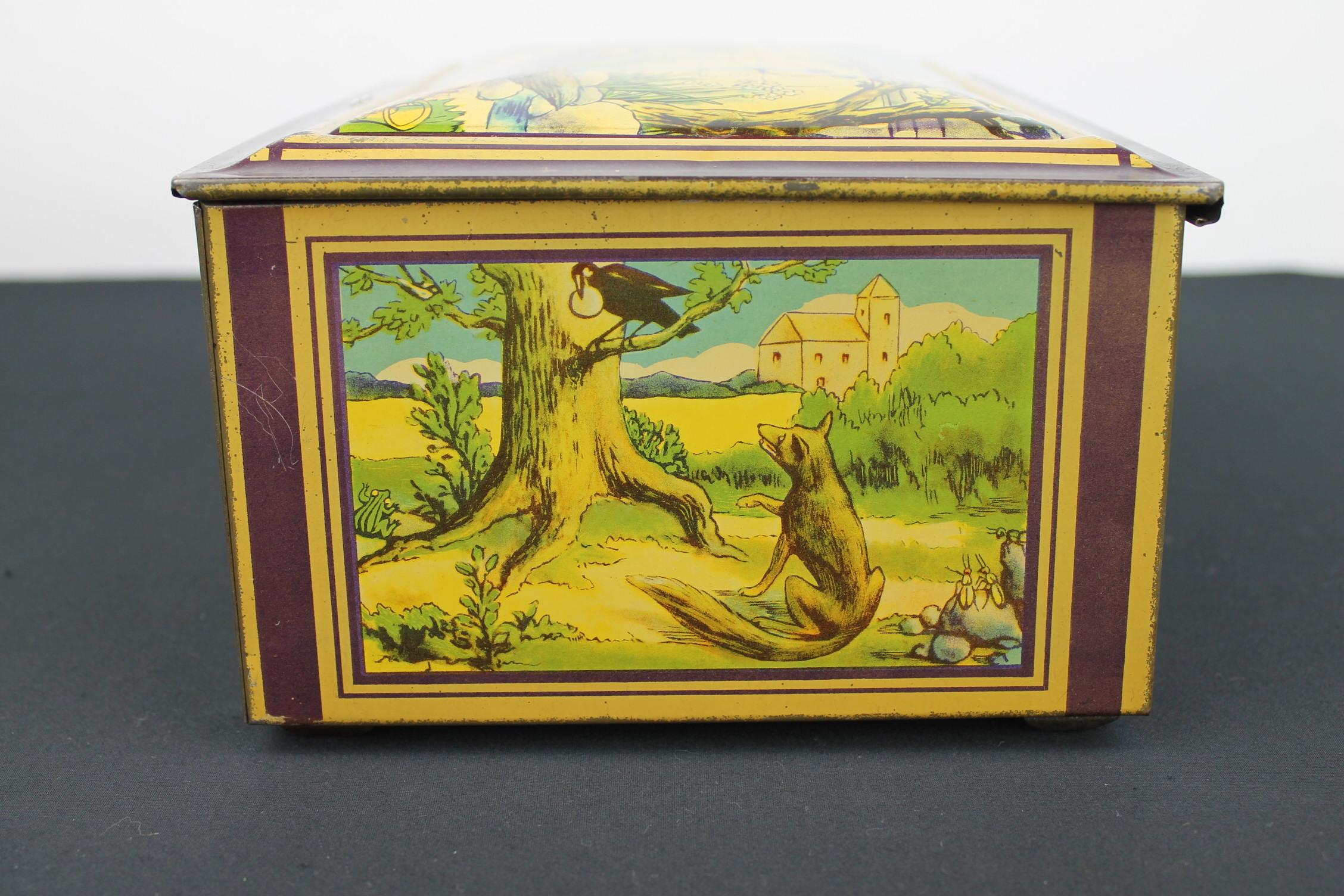 Antique Tin with Animals by De Wulf Brussels, Belgium, 1940s 10