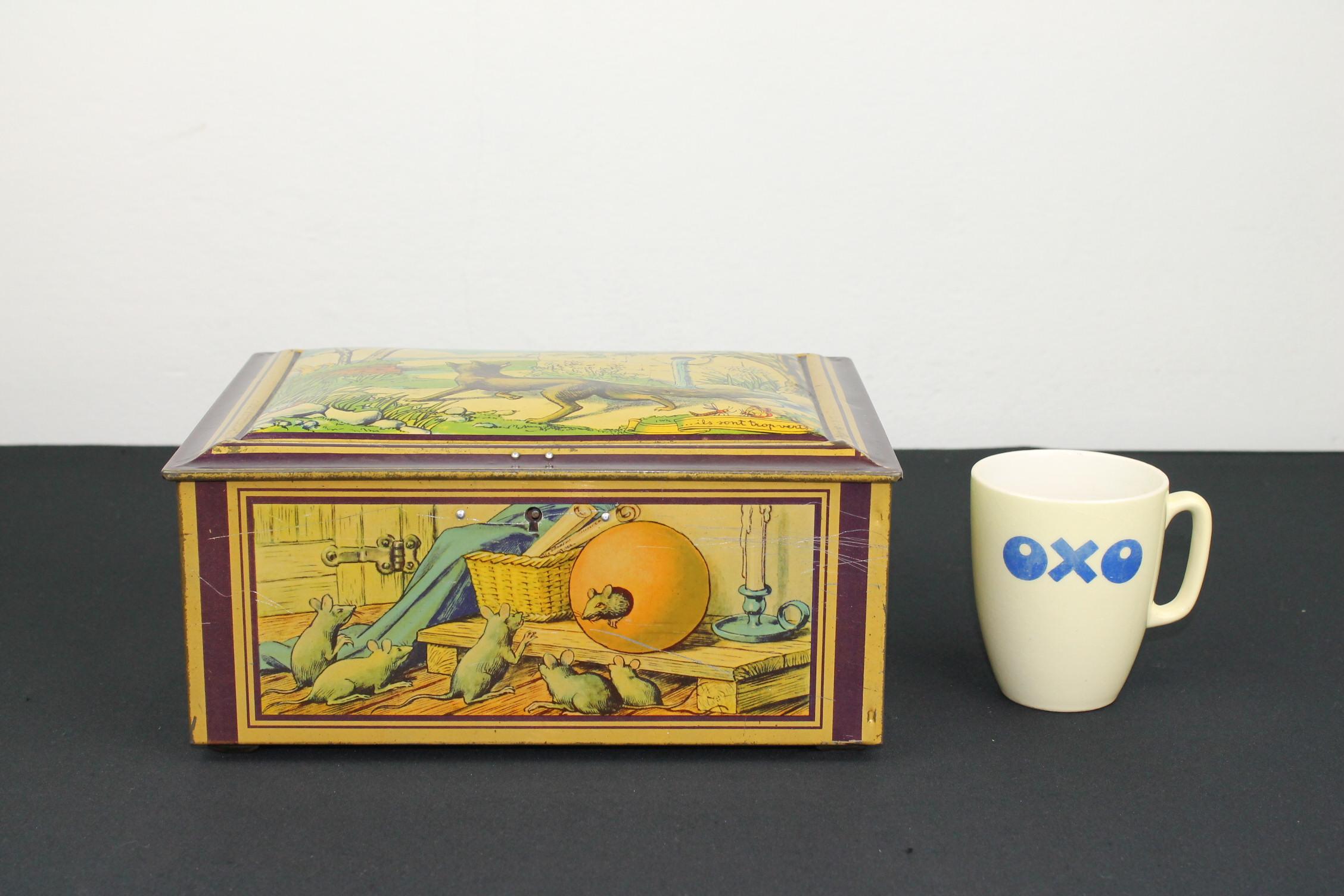 Antique Tin with Animals by De Wulf Brussels, Belgium, 1940s 14