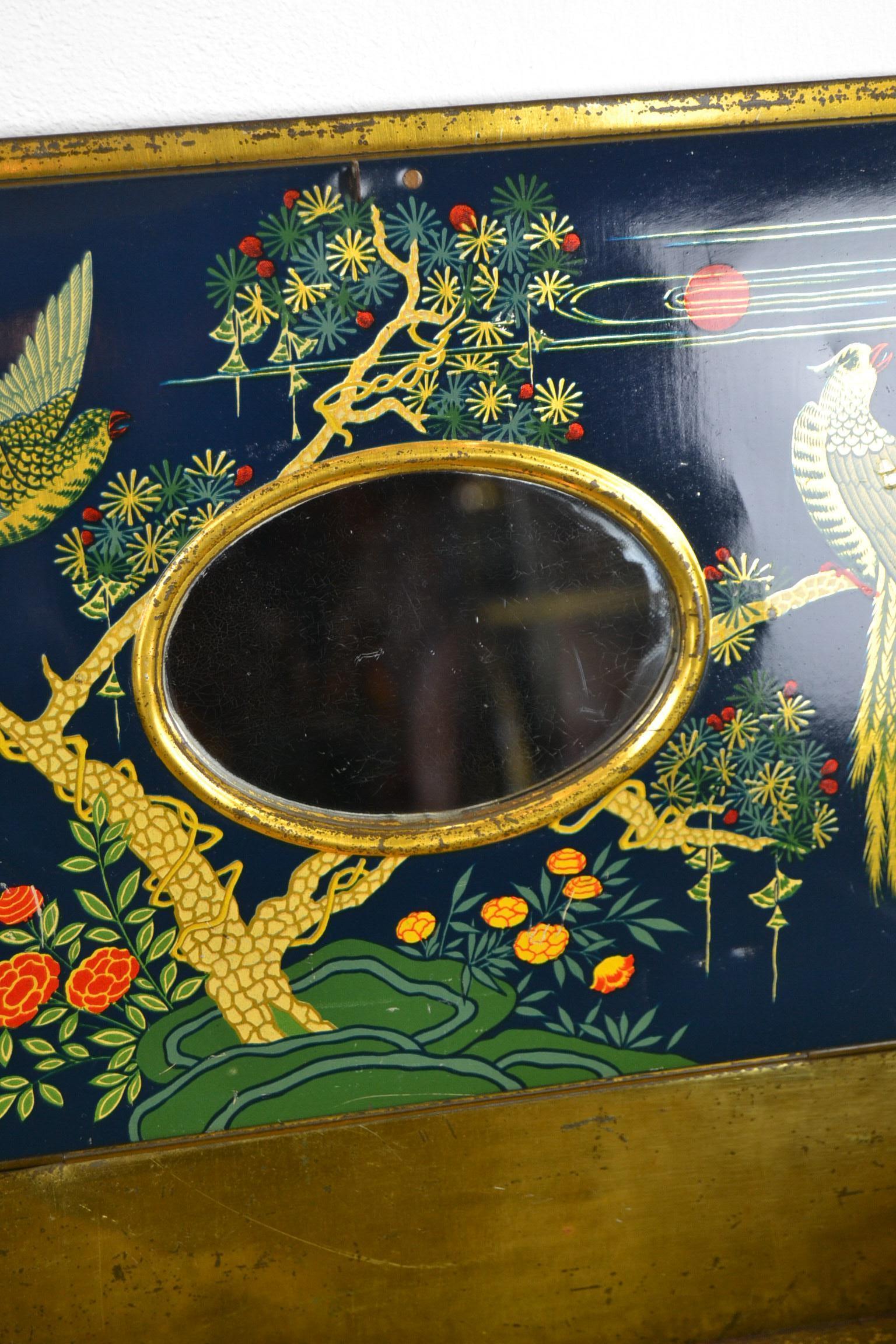 Antique Tin with Birds and Mirror Inside 10