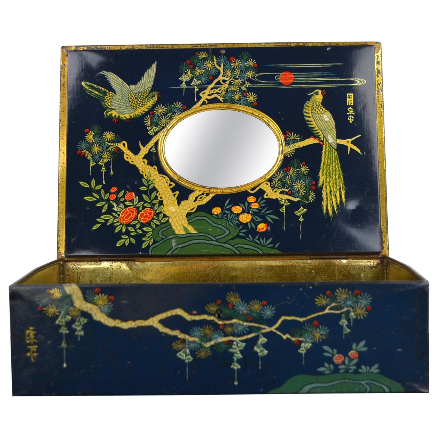 Antique Tin with Birds and Mirror Inside