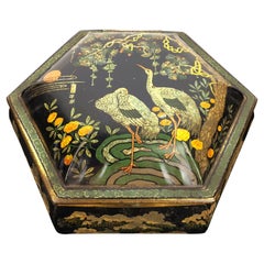 Antique Tin with Cranes Asian Style, Early 20th Century