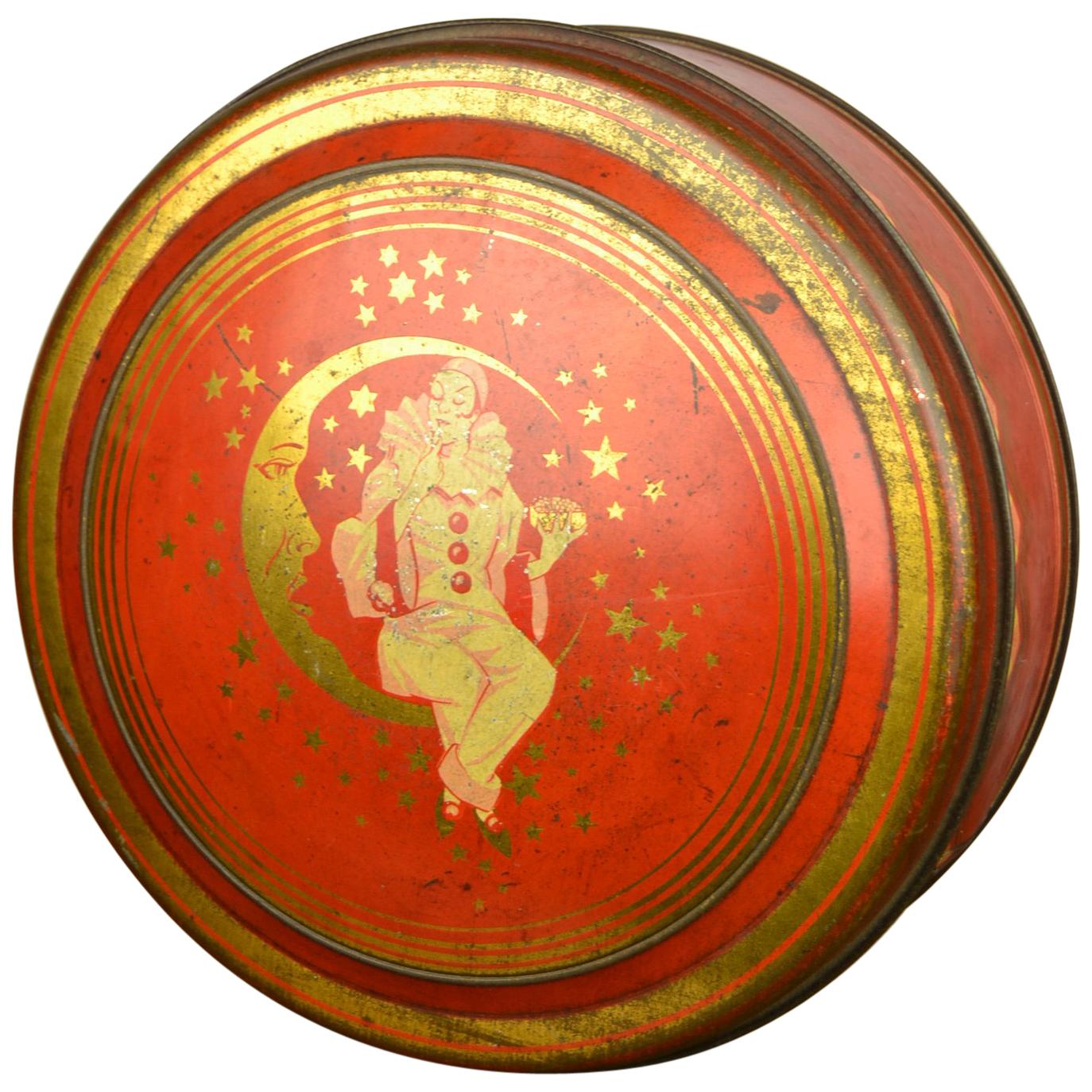 Antique Tin with Pierrot Harlequin, 1920s-1930s