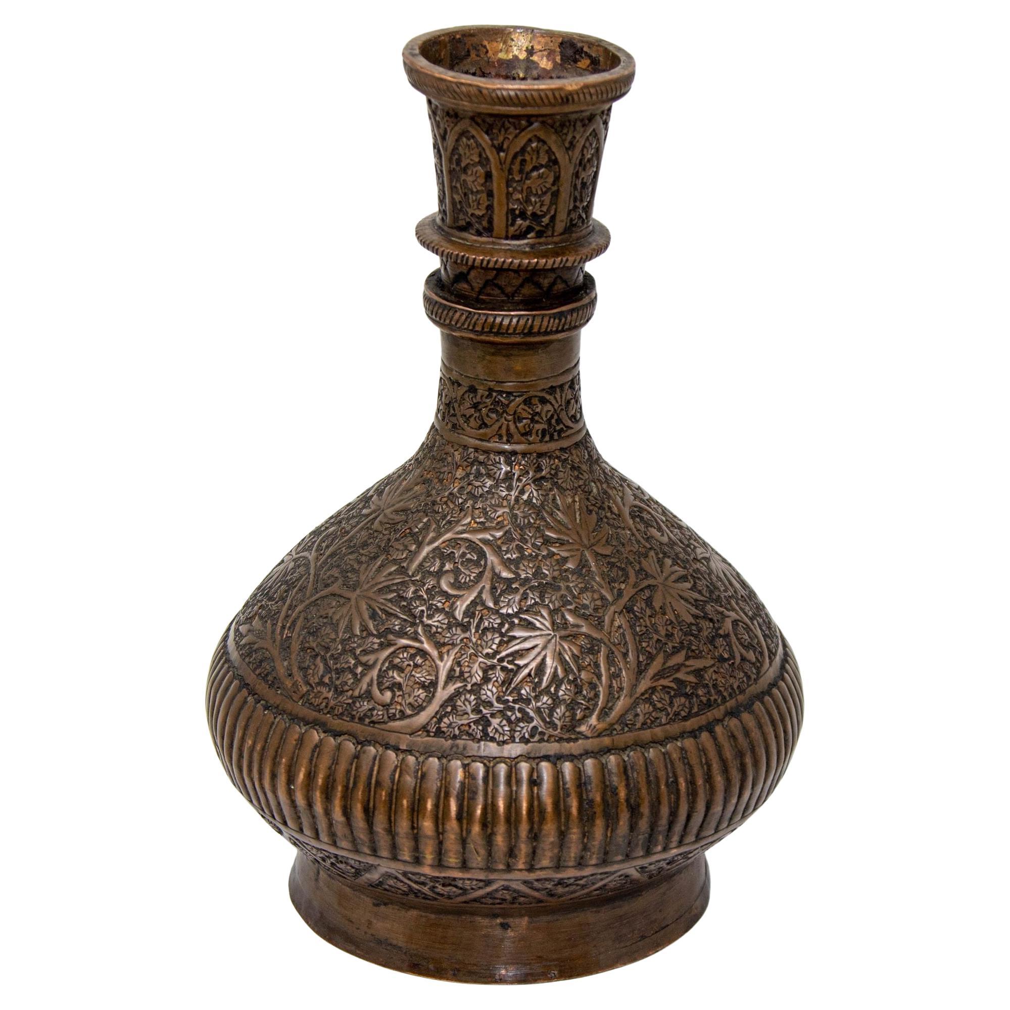Antique Tinned Copper Indo-Persian Islamic Vase 19th Century
