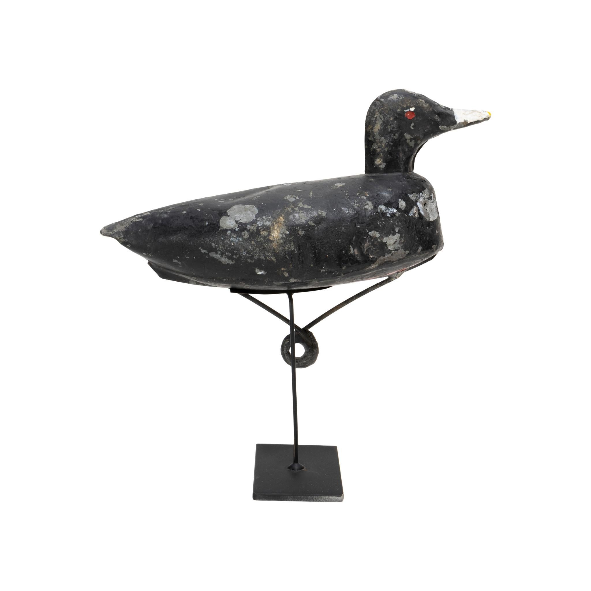 Tiny hollow coot from Freemont, WI. Collector acquired six- let five go, this was the best one - kept for his collection. Chip shots and all! Neat collector piece.

Period: circa 1900s-1920s
Origin: Freemont, Wisconsin
Size: 1' x 5