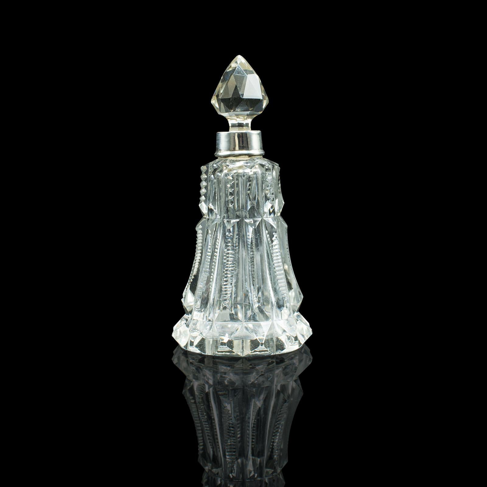 British Antique Tipple Decanter, English, Glass, Silver, Small Spirit Vessel, Hallmarked For Sale