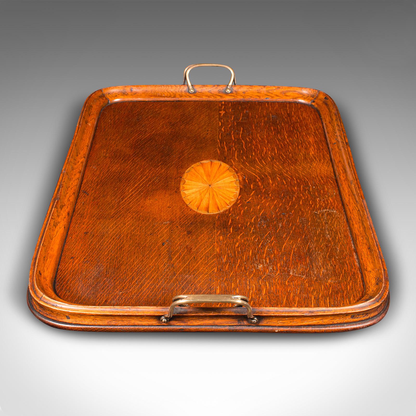 Antique Tipple Serving Tray, English, Oak, Boxwood, Afternoon Tea, Edwardian In Good Condition For Sale In Hele, Devon, GB