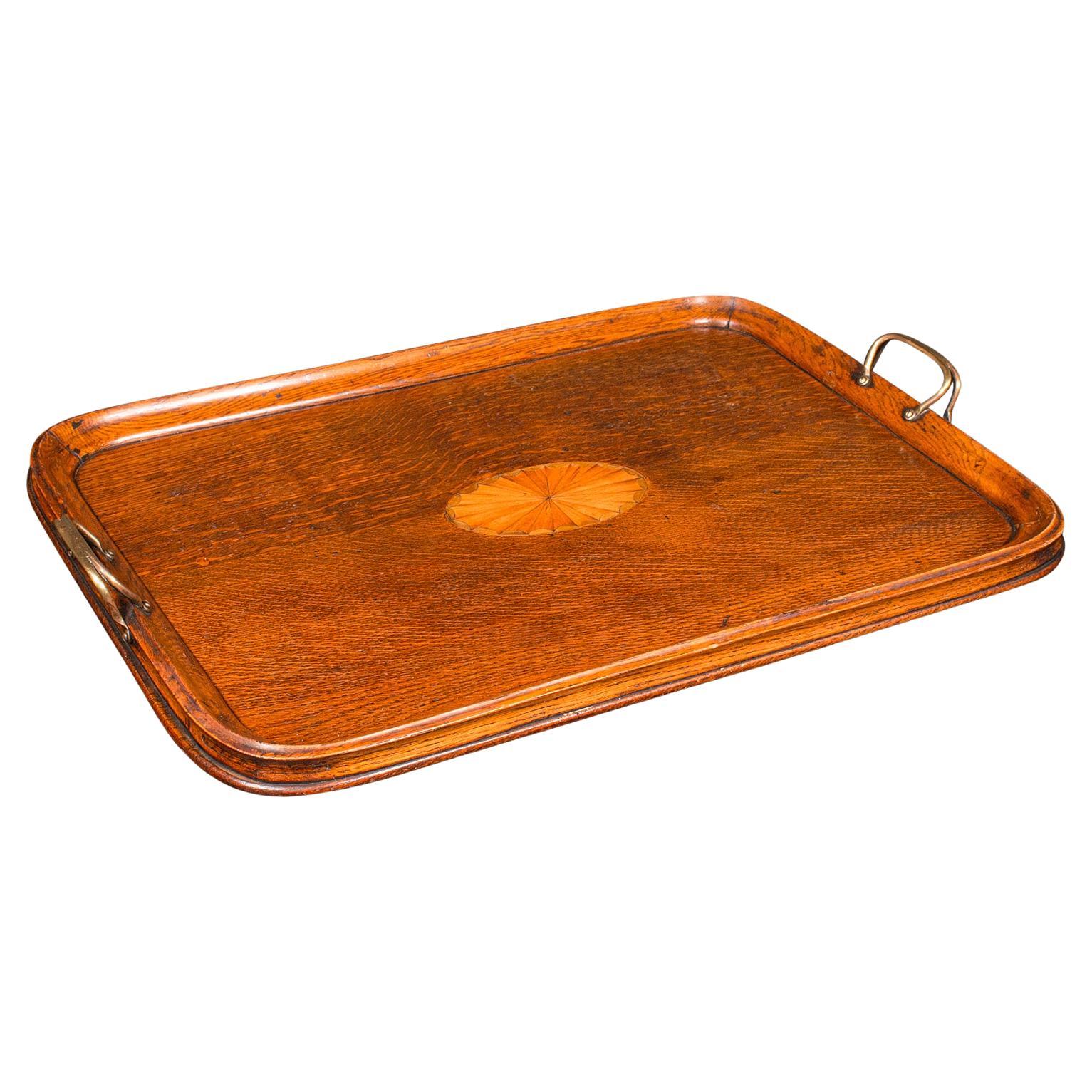 Antique Tipple Serving Tray, English, Oak, Boxwood, Afternoon Tea, Edwardian