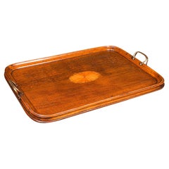 Antique Tipple Serving Tray, English, Oak, Boxwood, Afternoon Tea, Edwardian