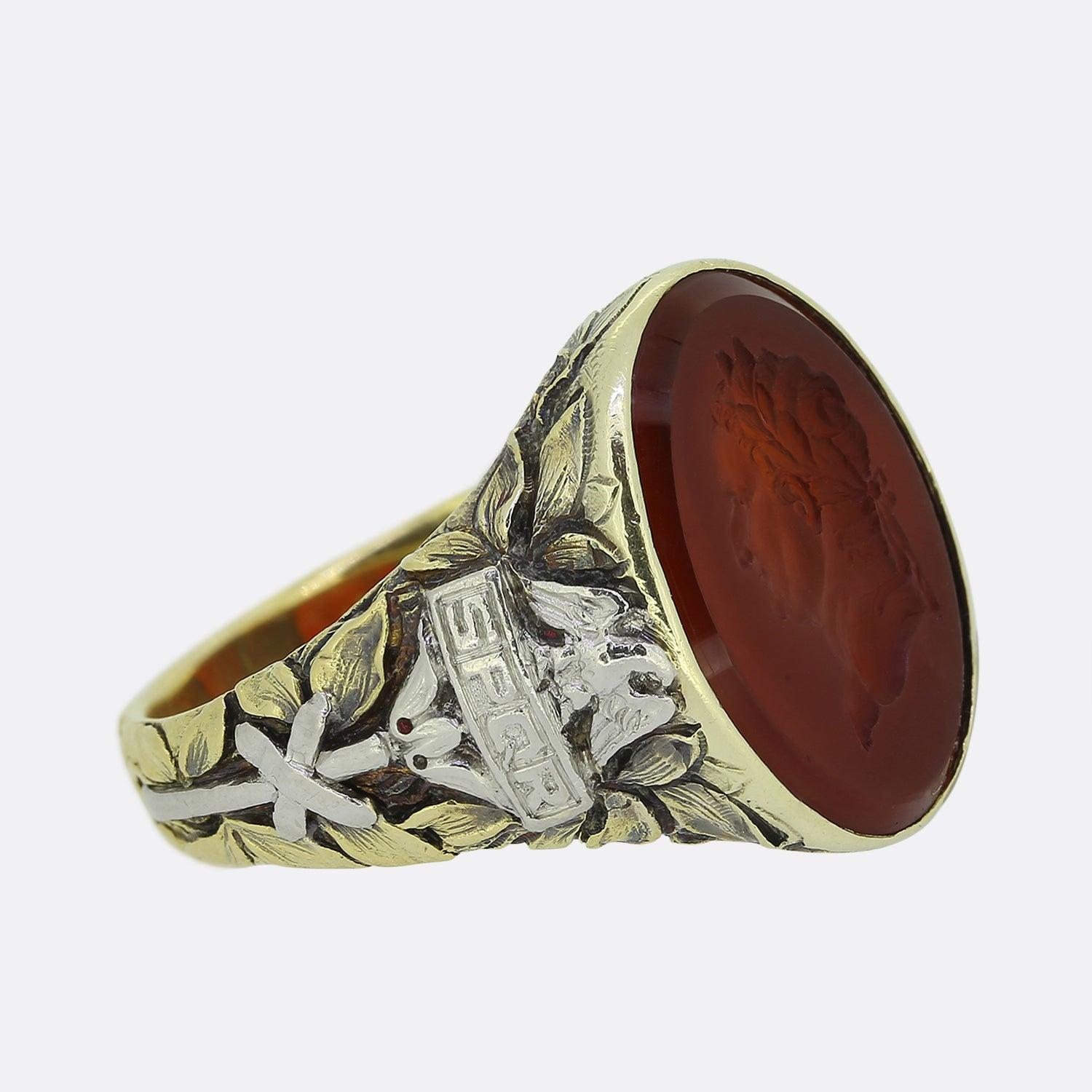 Portrait Cut Antique Titus Caesar Carnelian Intaglio Signet Ring