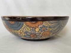 Antique Tlaquepaque Mexican Art Deco Floral Design Bowl