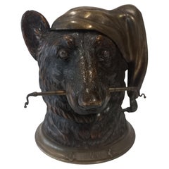 Antique tobacco box carved wood and bronze