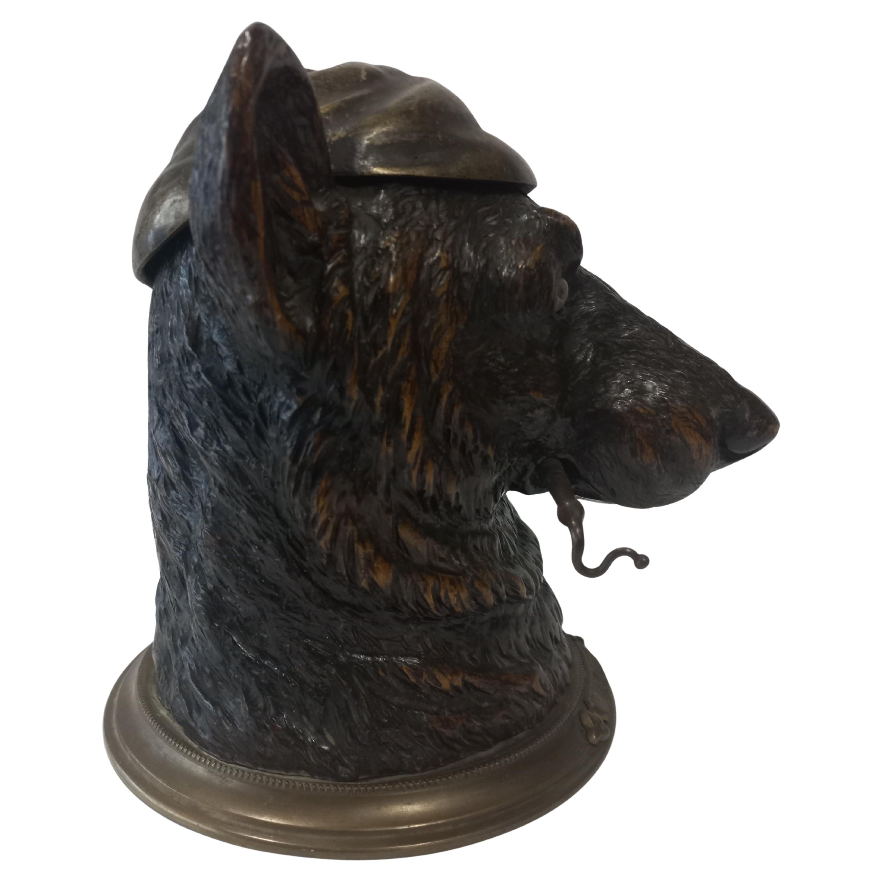 Black Forest Antique tobacco box carved wood and bronze For Sale