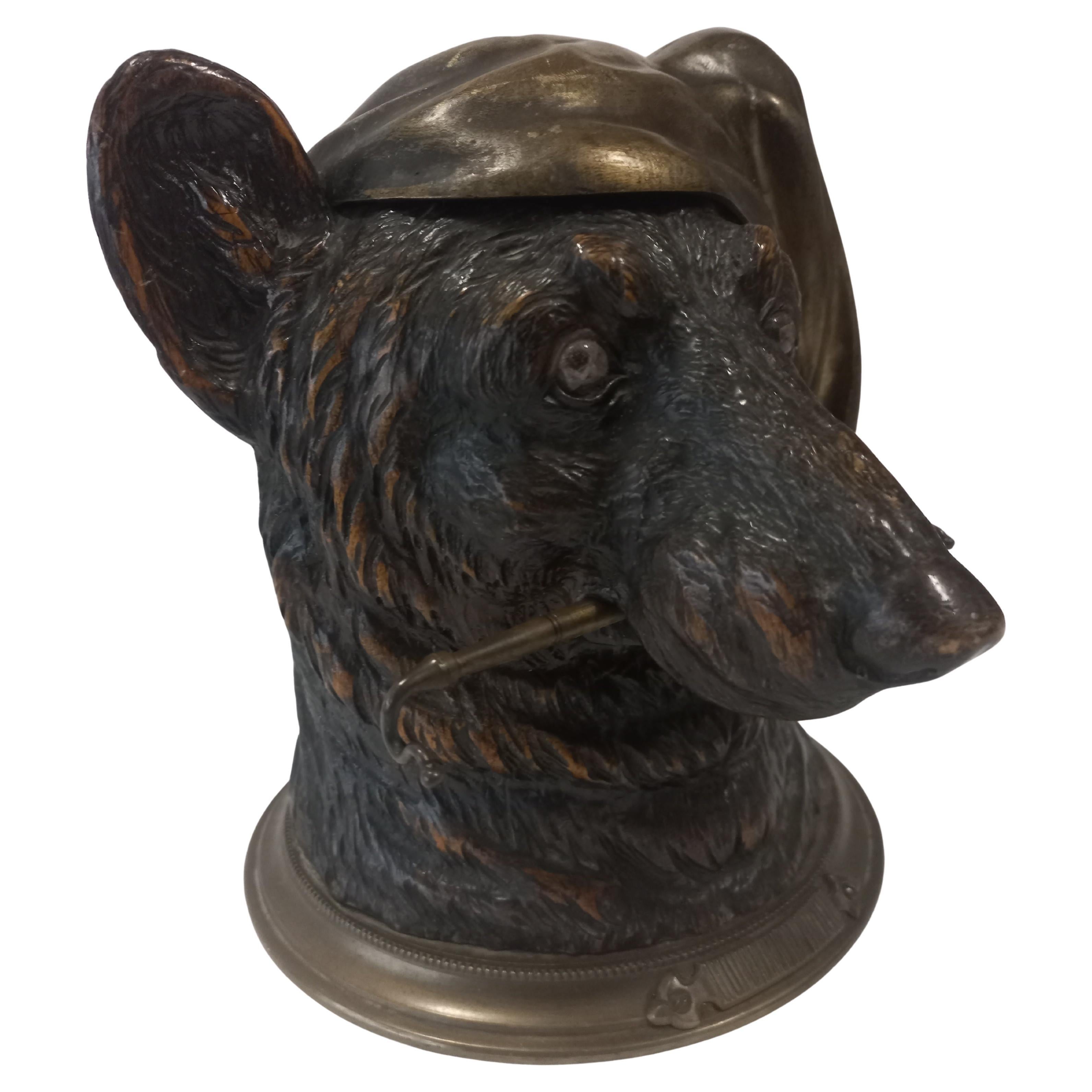 Antique tobacco box carved wood and bronze In Good Condition For Sale In Vienna, AT