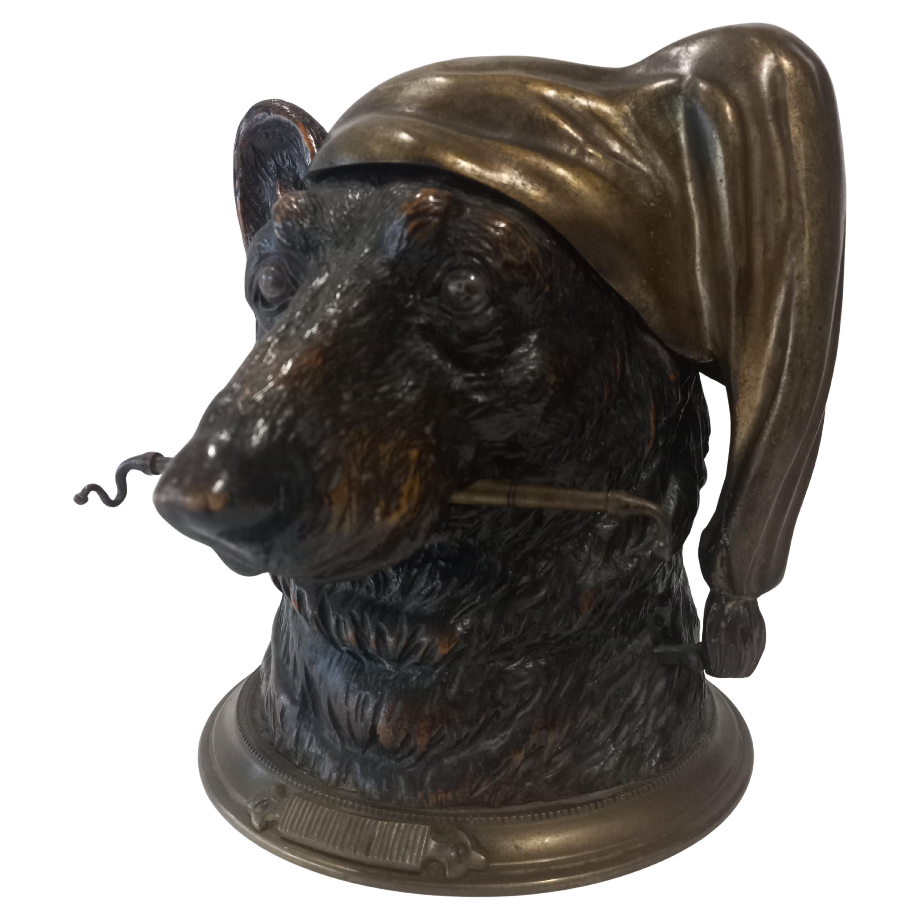 Antique tobacco box carved wood and bronze For Sale