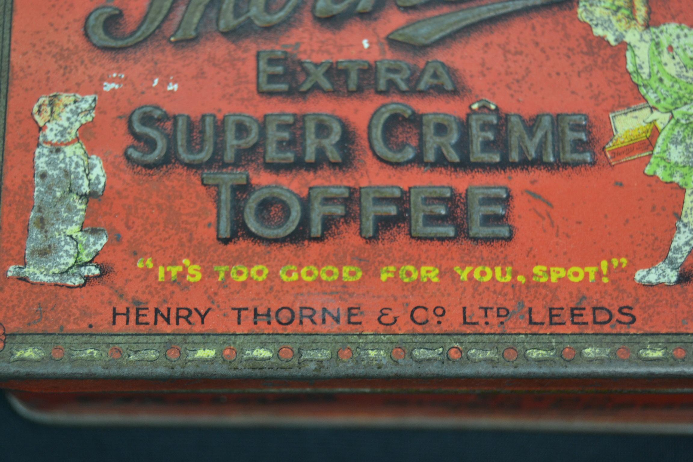 Metal Antique Toffee Tin Henry Thorne and Co, England For Sale