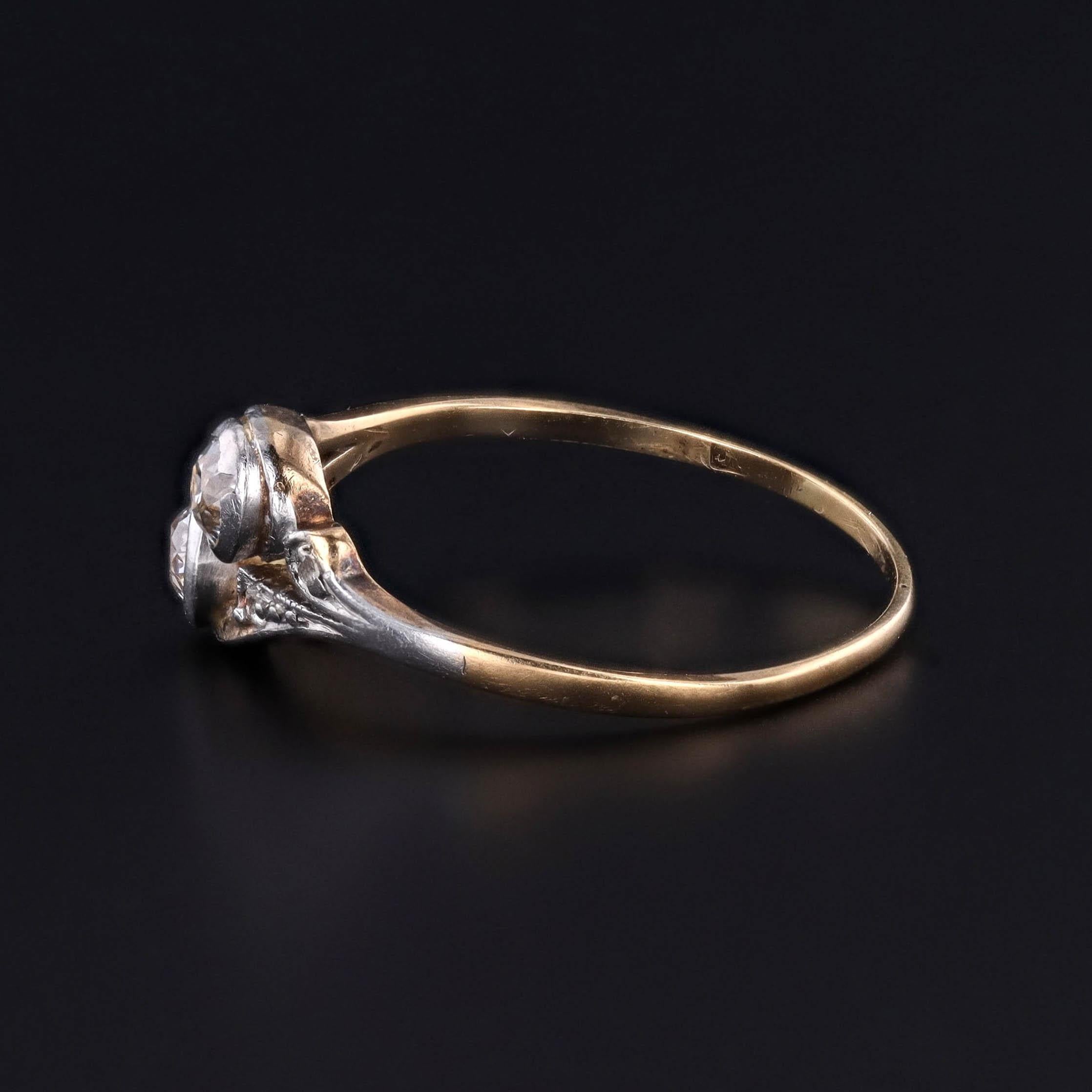 Belle Époque Bague ancienne Toi et Moi en or 14 carats et diamants en vente
