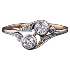 Anello antico con diamante Toi et Moi in oro 14k