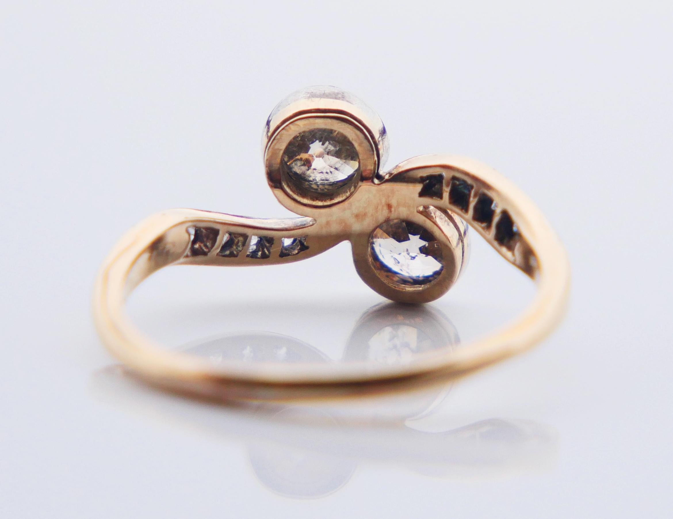 Antique Toi et Moi Ring natural 1.2 ctw. Diamonds 18K Gold Ø5.75 / 2.1 gr For Sale 7