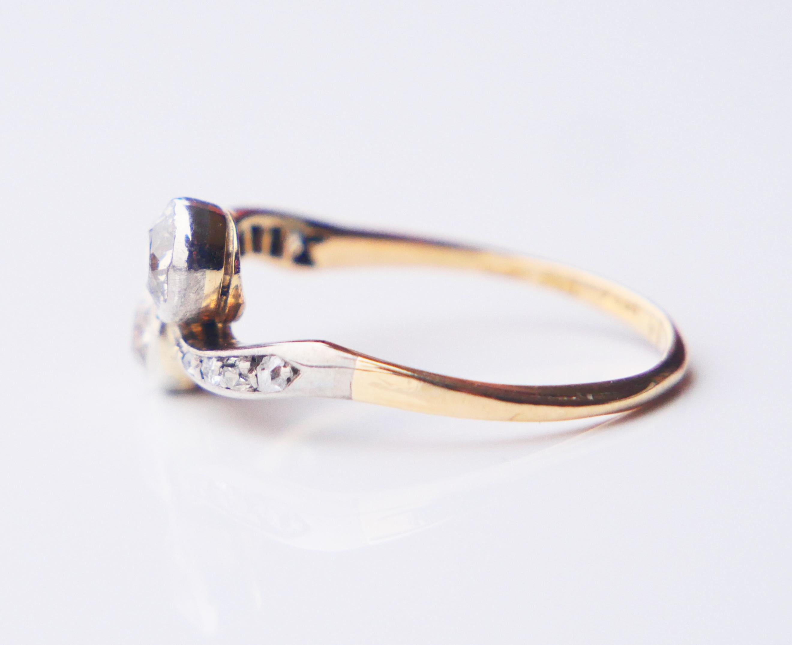 Antique Toi et Moi Ring natural 1.2 ctw. Diamonds 18K Gold Ø5.75 / 2.1 gr For Sale 9