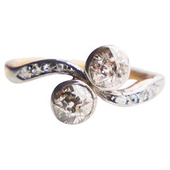 Antique Toi et Moi Ring natural 1.2 ctw. Diamonds 18K Gold Ø5.75 / 2.1 gr